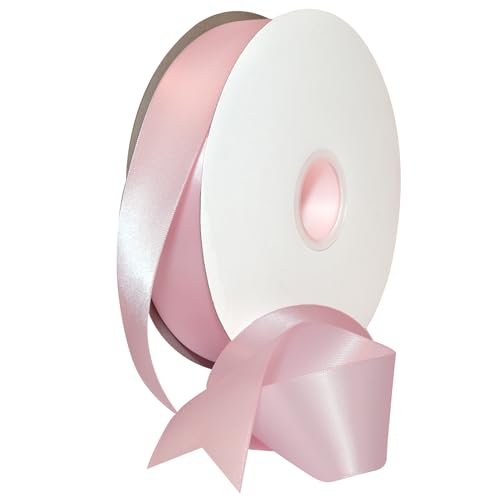 Morex Ribbon Recycled Polyester RPET Double FACE Satin Ribbon, 1.5 inch x 100 Yards, Light Pink