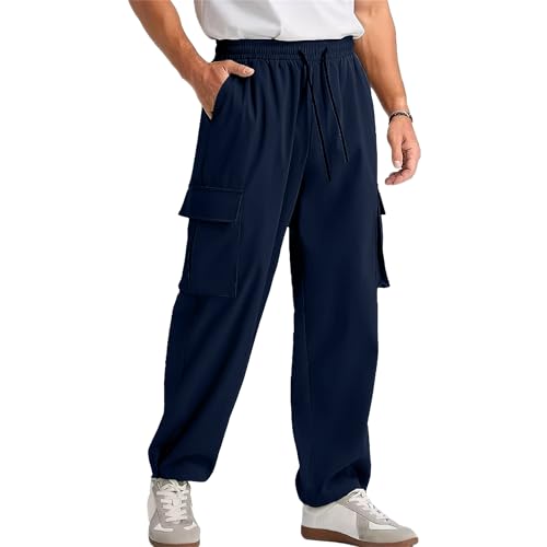 Pantalon cargo homme multi-poches avec taille élastique confortable pour le running