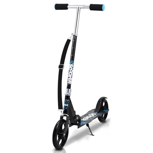 Hebitod Patinete infantil plegable con ruedas de poliuretano de 190 mm, manillar ajustable de 90 a 100 cm, patinete para niños a partir de 7 años hasta 100 kg, cubierta antideslizante, con soporte y