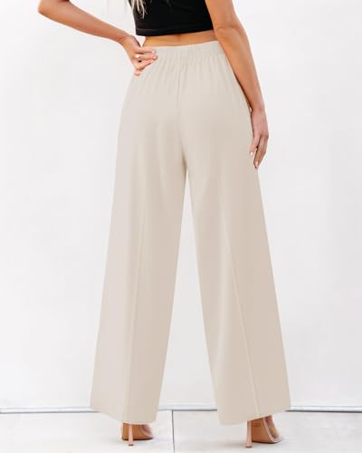 GRAPENT Wide Leg Dress Pants Women High Waisted Pull On Business Casual Work Pants Elastic Waist Dressy Trousers Pockets2