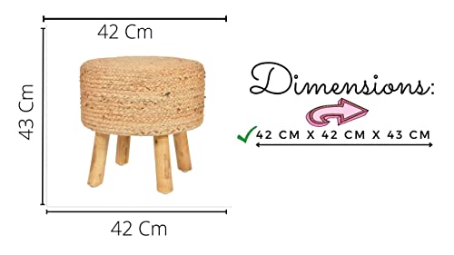 ShadowKart Sitting Solutions for Home - Wooden Frame Round Ottomans | Ottoman for Living Room Sitting | Bedroom, Study & Makeup Table, 16x16x18 Inch (Jute-Stool-1)