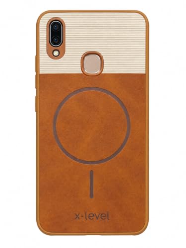 Image of Bintage Dual-Leather Mac Safe Design Phone Case| Soft Touch Finish | Full Camera Protectection Back Cover Compatible for Vivo 1811 / Vivo Y91 / Y93 / Y95 - White & Nut Brown