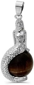 Leelo Jewelry Mermaid Sitting on an Tiger Eye Rock Pendant with Free Satin Cord