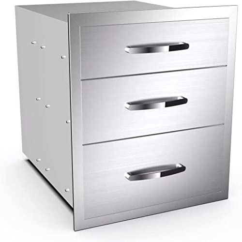 Image of 18''W x 21''H x 23''D Outdoor Kitchen Triple Access Drawers Stainless Steel, Flush Mount BBQ with Handles BBQ Island for Outdoor Kitchens or Patio Grill Station