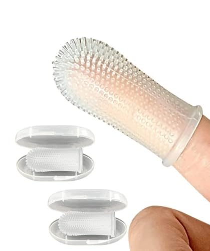 Image of Gomoly Pet Toothbrush, 360 Dog Tooth Cleaning Set, Cat Finger Cover Toot-hbrush for Cleaning Tongue Coating and Tooth Care, Pet Silicone Finger Cover Toothbrush Set of 2 with case (Clear, Large)