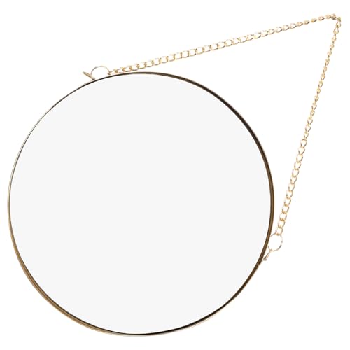 VANZACK Espejo de Tocador Colgante Redondo Pequeño con Marco de Metal Dorado Espejo Decorativo de Pared para Baño Dormitorio y Tocador de Maquillaje sin Perforaciones