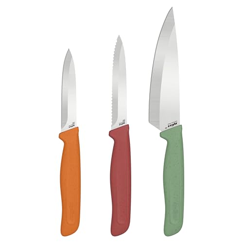 Zyliss Classic 3 Piece Knife Set Sharp Stainless Steel Non Slip Soft Grip Handles 3 x Professional Kitchen Knives with Protection Covers Dishwasher Safe