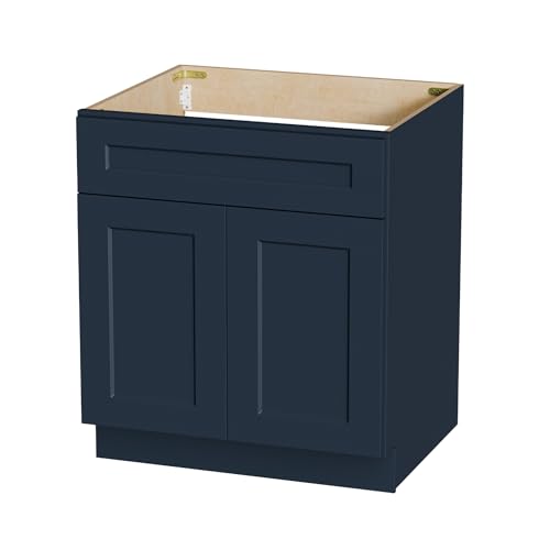Mueble para baño base de lavabo de madera sólida pintado azul marino 33"W x 24"D x 34.5"H RTA listo para armar con doble puerta miniatura 1