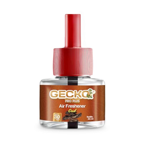 Image of Gecko Pro Nights Plug-In Room Freshener Kit with Oud Fragrance | Floral Air Freshener for Home, Bedroom, Bathroom, Office & Living Spaces | 3 Refills (45 ml Each) + 1 Machine