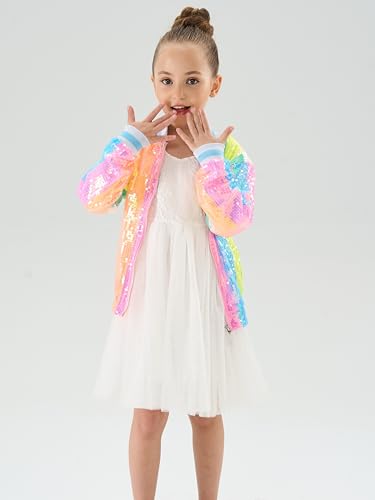 Image of 2Bunnies Girl Ombre Pastel Gradient Shimmer Sparkle Colorful Sequin Bomber Jacket