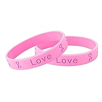 Bracelet En Pierres Naturelles Avec Ruban Rose – Breloque Cœur Motivante – Sensibilisation Cancer Du Sein – Élastique