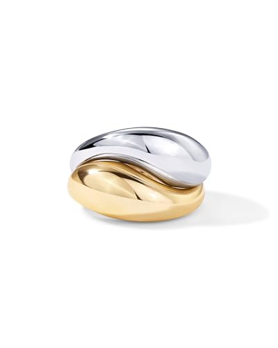 PAVOI 14K Gold Plated Mixed Metal Chunky Two Tone Wavy Dome Rings Pack for Women | Statement Rings Set | Size 8