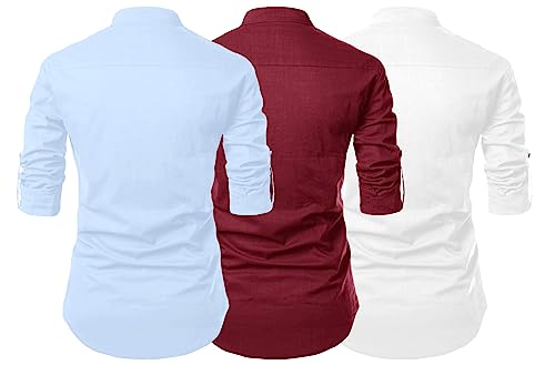 Image of FINIVO FASHION Combo of Men's Cotton Blend Solid Regular Fit Full Sleeve Straight Short Kurta Shirt, Casual and Formal Wear