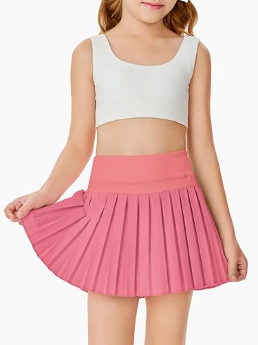 Image of Haloumoning Girls Pleated Skirts with Shorts Athletic Tennis Skorts Sport Performance Skirt with Pockets 4-14 Years