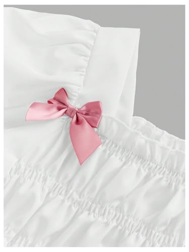 MakeMeChic Girl's Shirred Puff Sleeve Square Neck Bow Knot Flared Tee Shirt Summer Top3