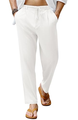 Beotyshow Mens Pants Casual Elastic Waist Drawstring Texture Beach Pant Lightweight Loose Fit Trousers Summer Long Pants