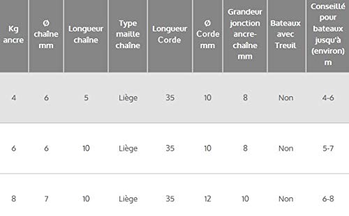 FP INOX Ensemble Kit de mouillage : 4kg Ancre grappin + Chaine + Bout + Manille