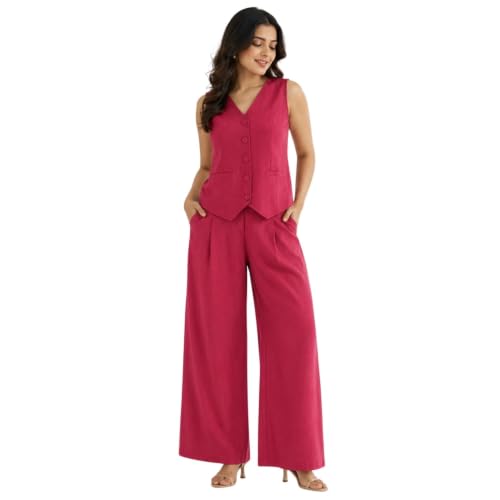 Image of Women Cotton Blend Western Co-Ord Set | Stylish Top & Pant Set for Women | Dress For Womens | Casual High Waist Solid Pant Outfit