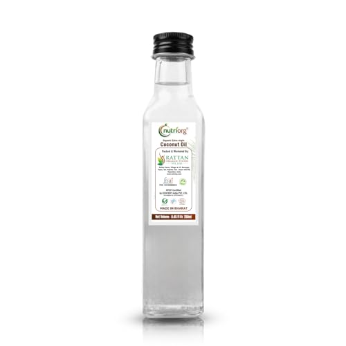 Image of NutriOrg Extra Virgin Coconut Oil 250mL | Cold Pressed, 100% Organic & Pure | Right for Cooking, Massage and oil pulling | Multipurpose use for skin and hair