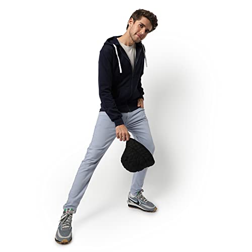 Image of CAHOOT Men's Dark Blue Zip-Front Hoodie with Contrast Drawstring for Casual Wear | Long Sleeve | Hooded Neck | Zipper Closure | Cotton Sweatshirt Crafted with Comfort Fit for Everyday Wear