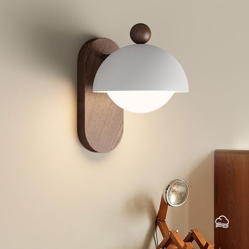 Apliques de Pared Modernos LED de Madera Maciza de Nogal Y Cristal para Habitación Infantil Dormitorio Estudio Cocina Lámpara de Interior para Sala de Estar