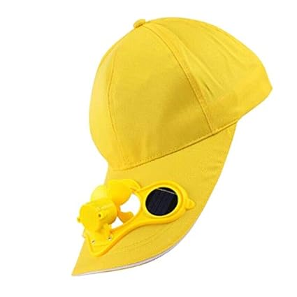 ELECTROPRIME Yellow Solar Powered Fan Summer Sport Outdoor Hat Cap with Solar Sun Power O4Y2
