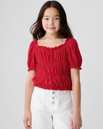 Image of Gap Kids Girl Relaxed Fit Solid Shortsleeves Square Neck Blouse
