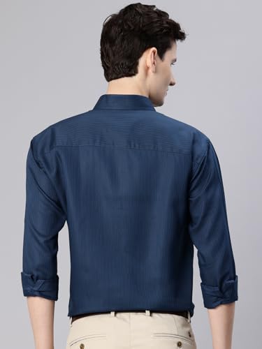 Image of Majestic Man Men's Solid Cotton Blend Textured Wrinkle-Resistant Slim Fit Easy Iron Formal Shirt