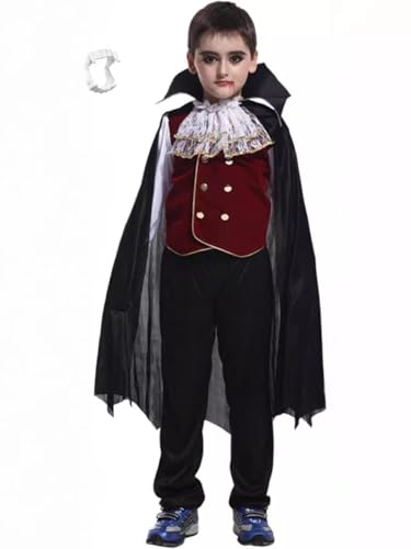 LSYCSYLY Disfarce vampiro infantil para o Halloween, dracula com capa e presas, vampiro ideal para festas de Halloween (L)