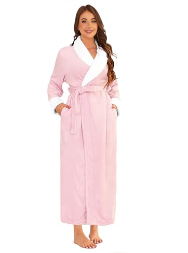 Hellomamma Long Bath Robe for Womens Plush Soft Fleece Bathrobes Nightgown Ladies Pajamas Sleepwear Housecoat