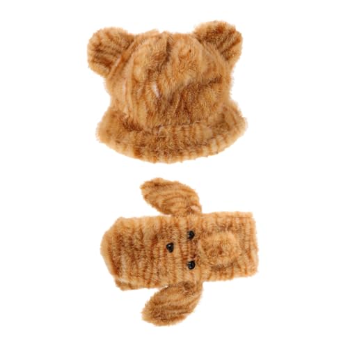 SAFIGLE 1Set Cute Bear Ear Bucket Hat and Scarf Women Fuzzy Plush Animal Winter Accessory Dual Purpose Beanie and Hooded Scarf Faceslimming Design for Charming Look Warm