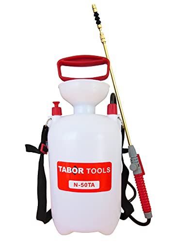 TABOR TOOLS 1.3 Gallon Lawn and Garden Pump Pressure with Pressure Relief Valve, Adjustable Shoulder Strap, Telescopic Adjustable Wand and Extra Set of Seals. N50TA.