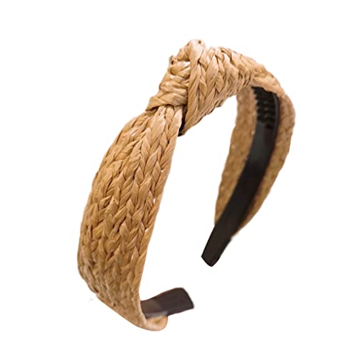 wisoolkic Diadema de rafia con nudo de aro, estilo bohemio, lazo de ganchillo, accesorios de playa anchos, adornos, diademas de verano para mujer, tipo 4 Cover