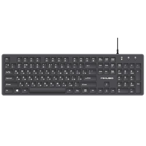 MIKUSO Wired Russian USB Keyboard with Cyrillic Letters English ЙЦУКЕН Layout- Full Size Design with Number Pad,Suitable for Russian Translation, Self-Study, Academic Research,Non Worn Characters