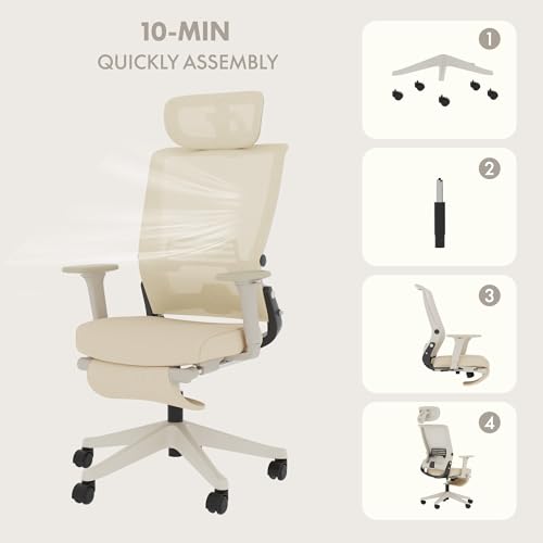 FLEXISPOT Foldex Silla de Oficina Ergonómica, Plegable con Apoyo Lumbar, Reposabrazos Regulables en Altura, Reposacabezas 2D, Silla de Escritorio de Malla para Oficina Casa-Blanco - imagen 8