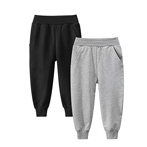 Image of HILEELANG Toddler Boy Sweatpants Kids Sport Jogger Cotton Casual Active Playwear Sweats Pants 2-Pack