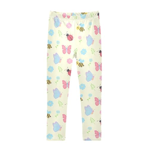 Bees Ladybugs Girls Leggings,Workout Leggings for Girls Toddler Athletic Leggings Size for 3-10T