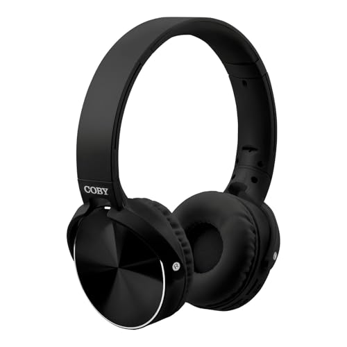 Coby Folding Metal Bluetooth Over-Ear Headphones Wireless Headset with Microphone, AUX Input, TF Card & USB Port, Hands-Free Controls, 10-Hour Playback, Fast Charging, Black