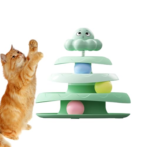 猫用おもちゃ ボールトラック | 3層キャットボールトイ,トリーツパズル 運動 滑り止め 動く知育玩具 インタラクティブ 遊び 狩猟本能