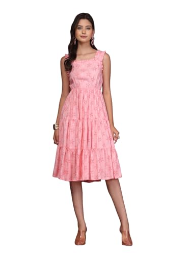Image of Daevish New Rayon Floral Printed Flared Midi Dress for Women | Women Calf Length Dress