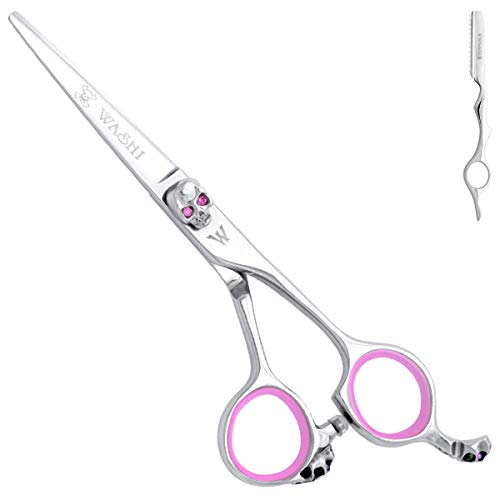 Washi Beauty - Pink Skull Set 5.5” w 30 Tooth Thinner, Texture Razor, and Case