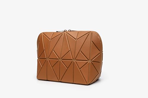 Parallel Traveler Makeup Bag Fold Down Cosmetic Bag with Brush Organizer Large Capacity Travel Makeup Case Water-Resistant PU Leather Toiletry Bag for Women Portable Makeup Organizer Bag for Travel