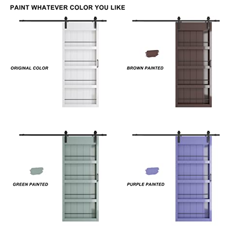 BARNER HOME 42in x 84in Sliding Barn Door, Shelf Style, Made of Primed MDF, Sliding Door with 6.98 ft Hardware Kit