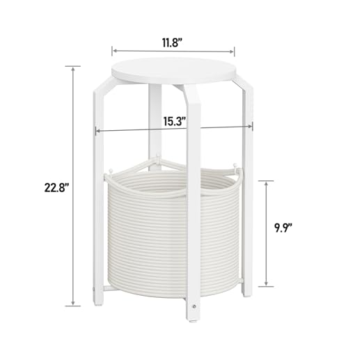 TUTOTAK Set of 2 Round End Table with Woven Storage Basket, White Small Side Table for Living Room, Bedroom, TB01BW0922 — view 3