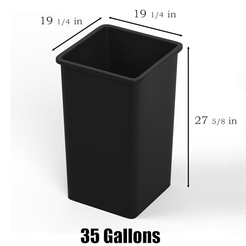Image of 35 Gallon Black Square Commercial Trash Garbage Can | Outdoor Office Restaurant School Kitchen