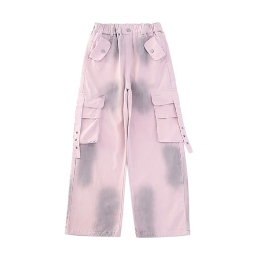Girls Cargo Pants Baggy 𝗩intage 𝗬2K Casual Trousers Elastic Waist Wide Leg Jeans with Multi Pockets