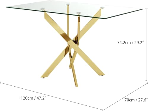 Image of 5 Piece Glass Dining Table Table Set, Tempered Glass Dining Table Set for 4 Kitchen Table Set with 4 Upholstered Chairs for Kitchen Dining Room (Gold Leg Table with Gold Leg Chair)