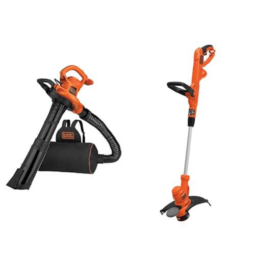 BLACK+DECKER Leaf Blower Vacuum Back Pack and Mulcher, Power Boost up to 250 MPH, 400 CFM, Corded & String Trimmer & Edger with Auto Feed, Lightweight Corded Electric, 6.5-Amp, 14-Inch