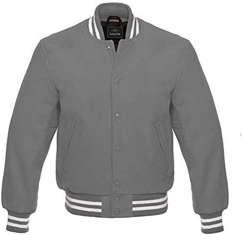 ずとまよ　VARSITY JACKET（Light gray ） Mens Varsity Letterman Jacket All Wool Winter Baseball College