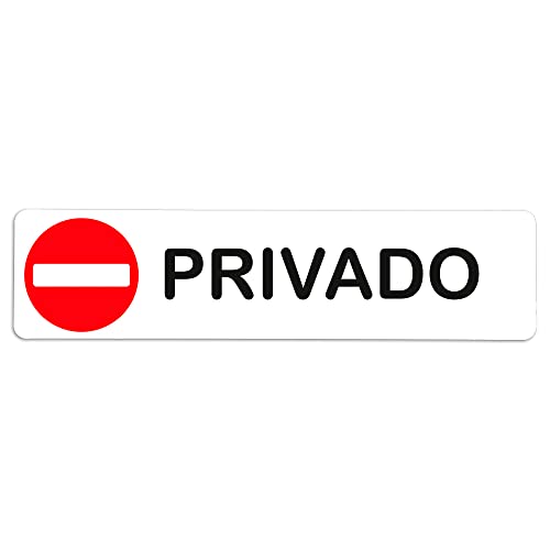 Becral® - Señal adhesiva de PVC PRIVADO | Placa puerta PVC BLANCO | Señal informativa | Cartel Puerta 200X50mm